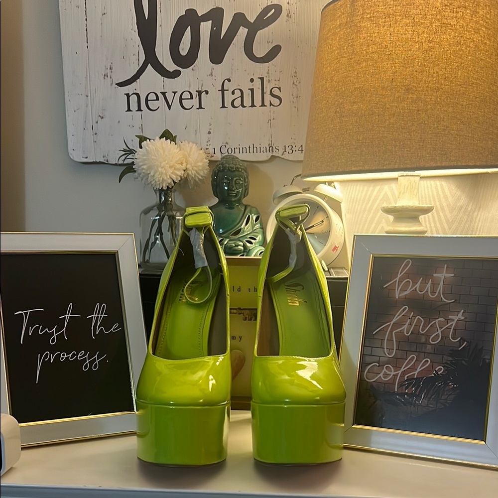 Neon Green Platform Heels with ankle straps